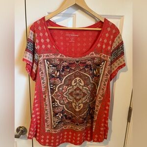 Lucky Brand Women's Orange and Brown Short Sleeve Top